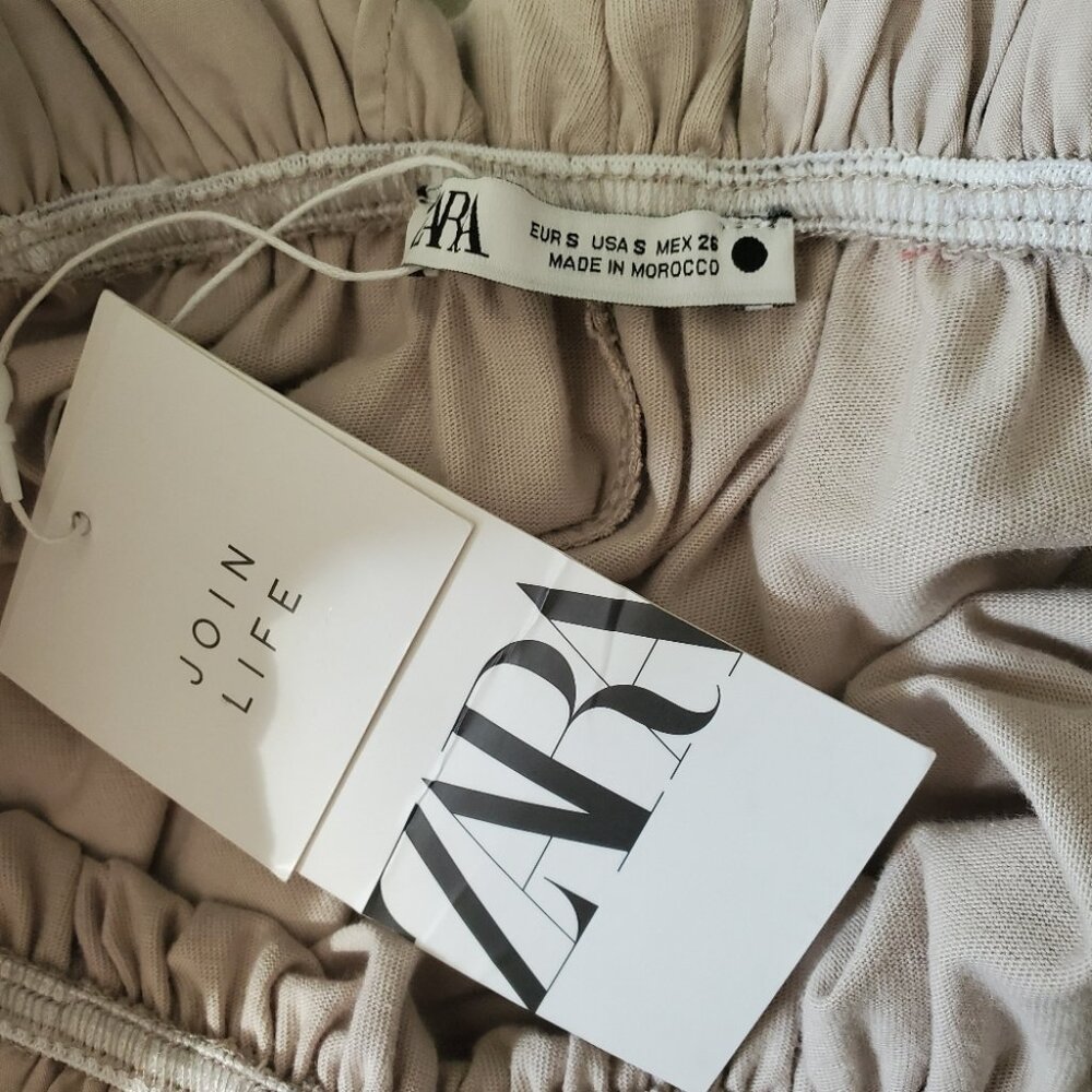 ZARA | Sleeveless Ruffle Waistline Beige Boho Maxi Dress (S) - Picture 10 of 11